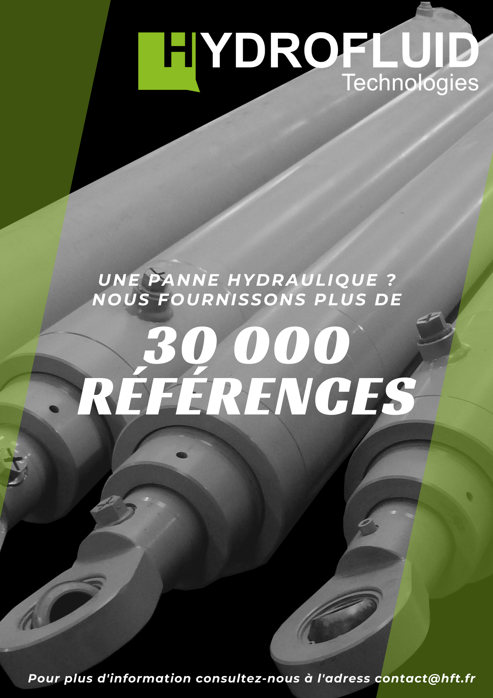 affiche pour promouvoir le négoce de composants hydraulique chez hydrofluid technologies